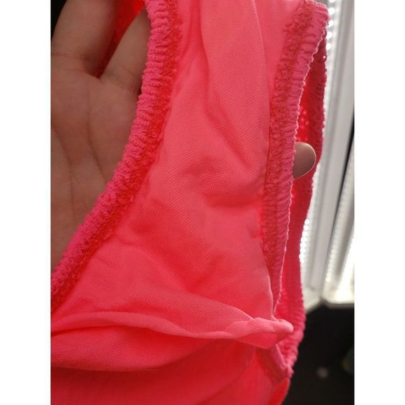 Catalina Vtg 90s Hot pink eyelet bathing suit Open Back sz 12 one piece swimsuit - Picture 4 of 11